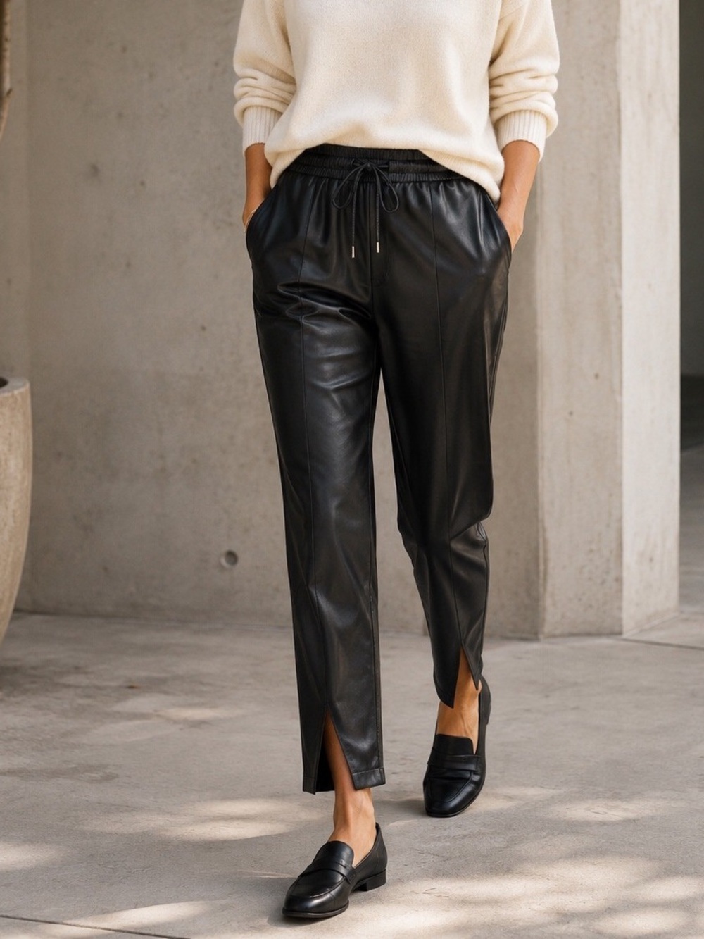 Theory Faux Leather Slit Pull-On Pants Black Size 12